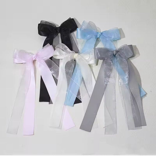 Lystrfac Fashion Mesh Ribbon Bow Hair Clips for Women Girls Back Head Top Clip Hairpin Hairgrips Retro Hair Accessories